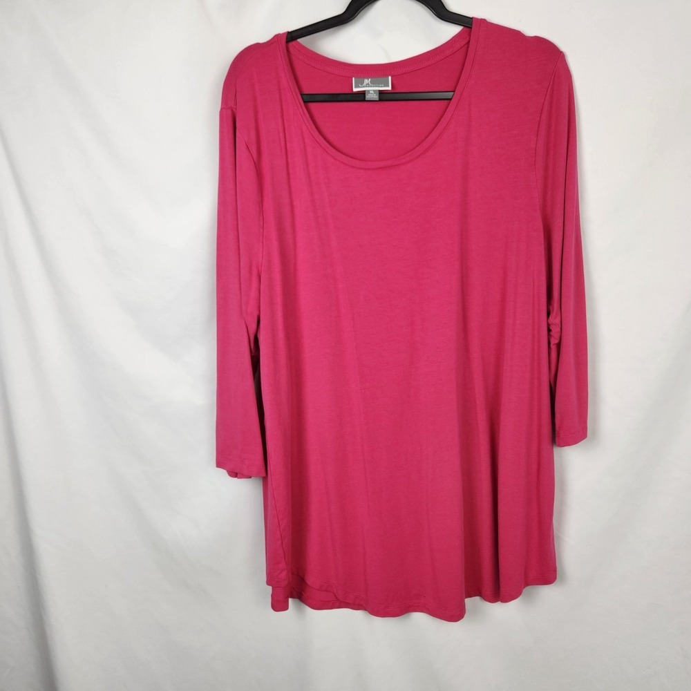 JM Collection Womens 3/4-Sleeve Solid Top Size XL Pink Round‎ Neck